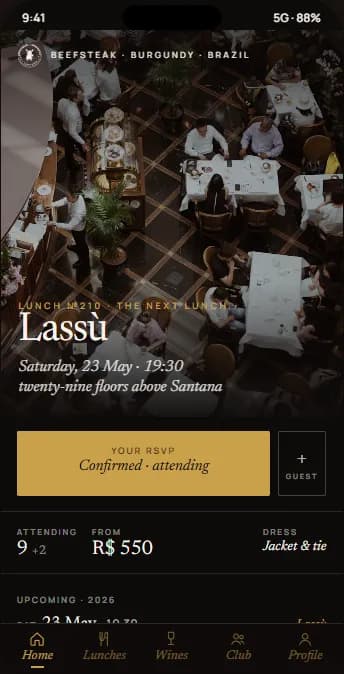 BandB — app PWA de um clube gastronômico com eventos, RSVPs e biblioteca de vinhos