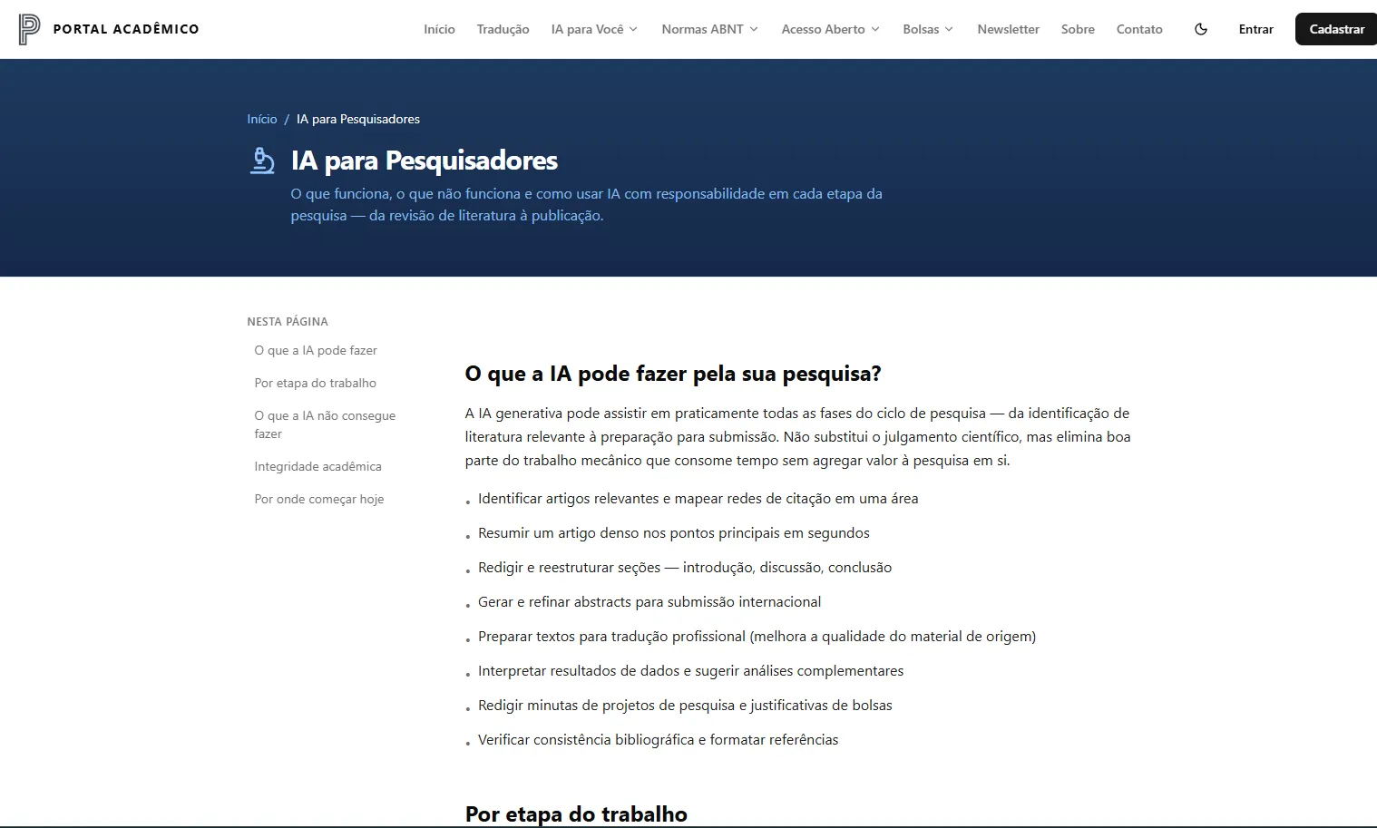 Portal Acadêmico — plataforma SaaS com newsletter, tradução, mini-curso e glossário para acadêmicos